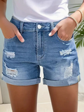 Women Raw Hem High Waist Stretch Denim Shorts