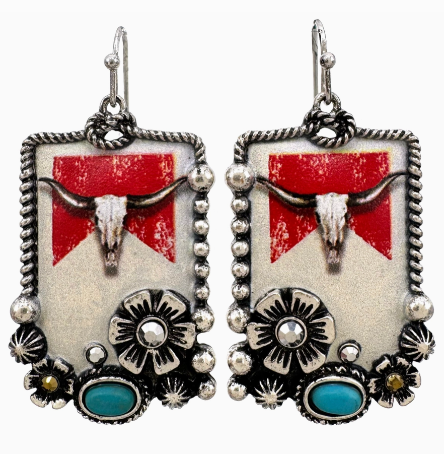 Longhorn Beer Western Earrings