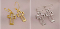 Cute Pair of Cross Hoop Earrings For Women. Gold and Silver