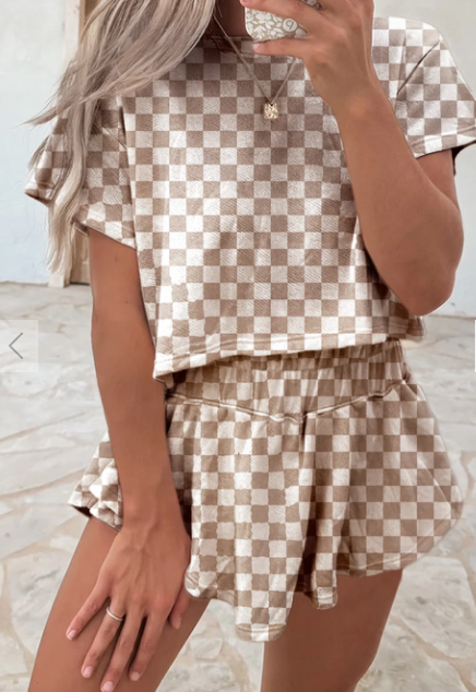 Checkerboard T-Shirt and High Waist Shorts set