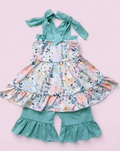 Floral Tunic and Teal Ruffled Short Set