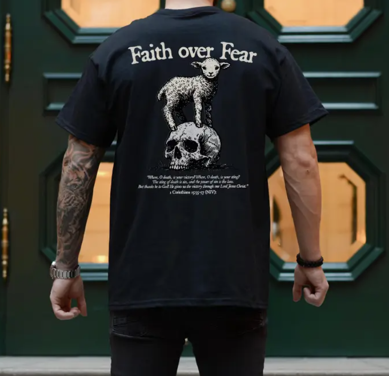Faith Over Fear Christian T-Shirt-Lamb and Skull Graphic