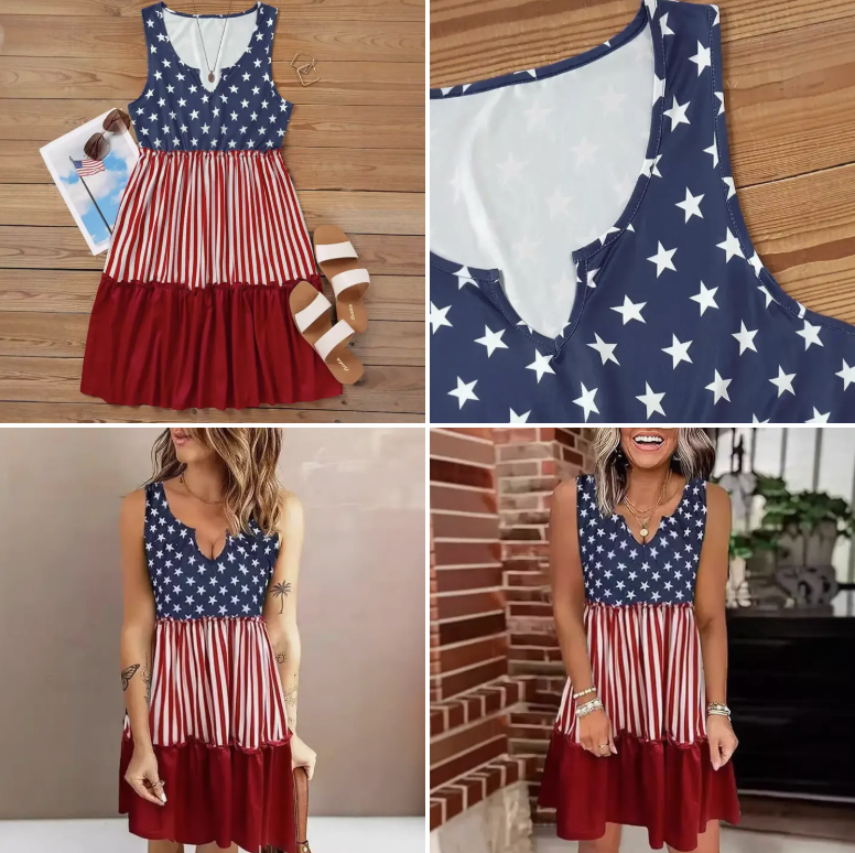 American Flag Print Sundress Independence Day Dress