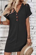 SUMMER V-Neck Button-Up Short-Sleeved Dress Short