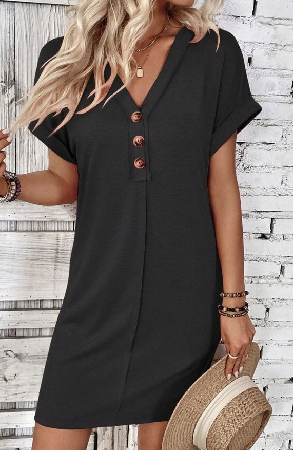 SUMMER V-Neck Button-Up Short-Sleeved Dress Short