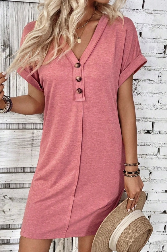 SUMMER V-Neck Button-Up Short-Sleeved Dress Short