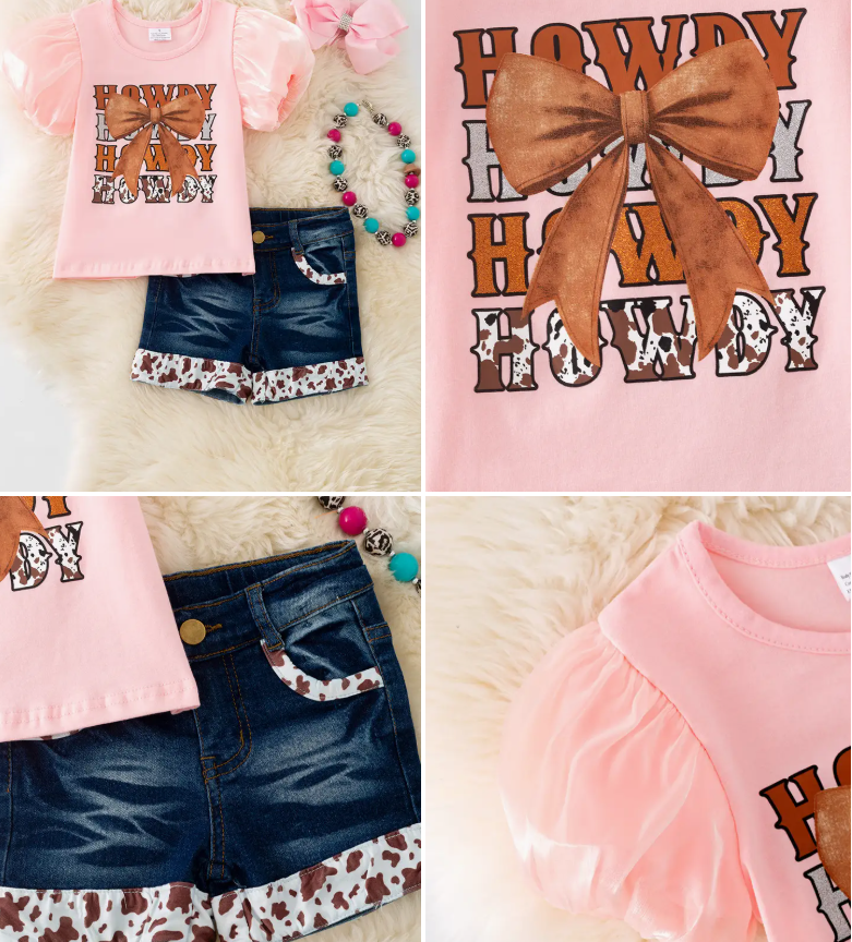 Howdy Pink Tee and Denim Shorts