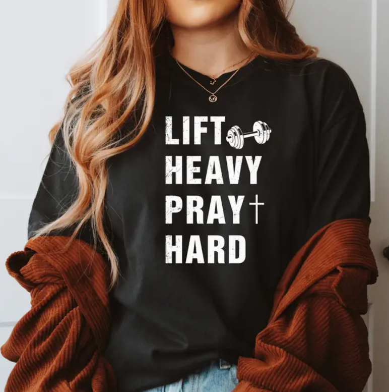 Lift Heavy Pray Hard Christian Fitness T-Shirt