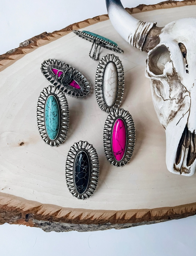 Western Oversized Oval Stone Ring