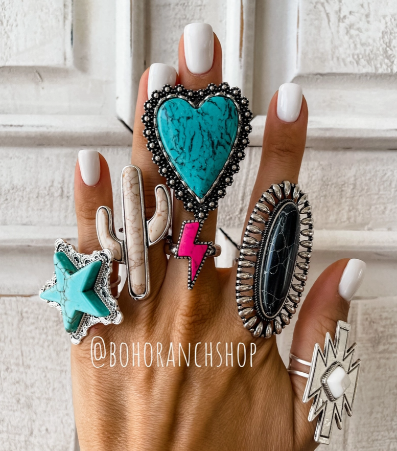 Western Oversized Oval Stone Ring