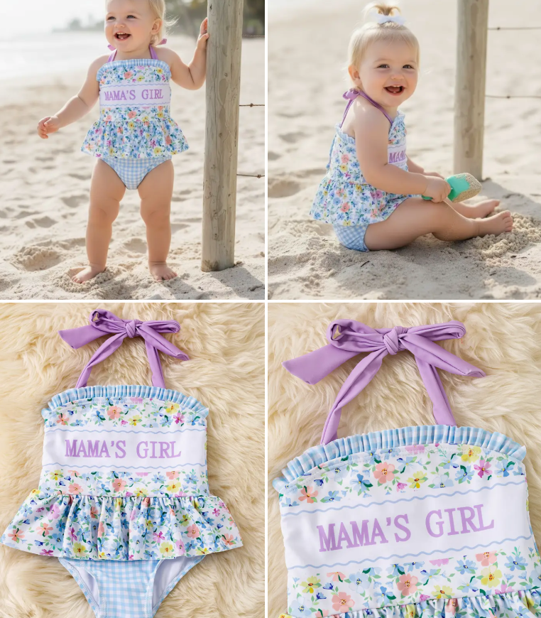 Pink Floral W/Gingham Printed Bodysuit.